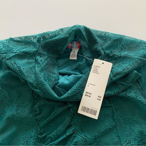 Urban Outfitters Estee Turquoise Ruched Lace Overlay Mini Dress Women's Large - Picture 4 of 11